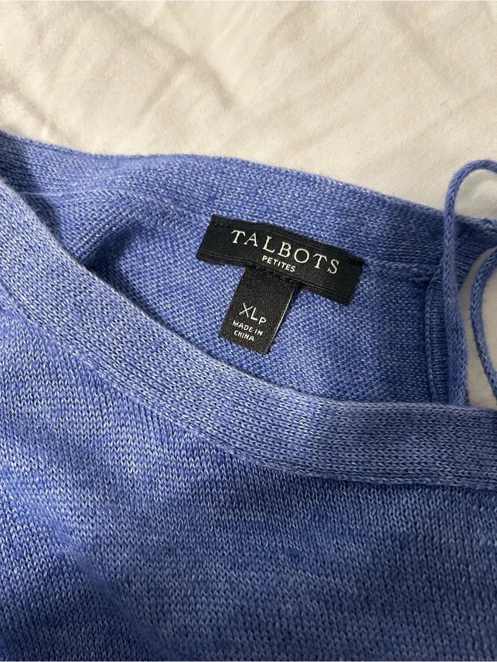 Talbots Blue Scoop Neck Lightweight Sweater with Tassel Tie Back